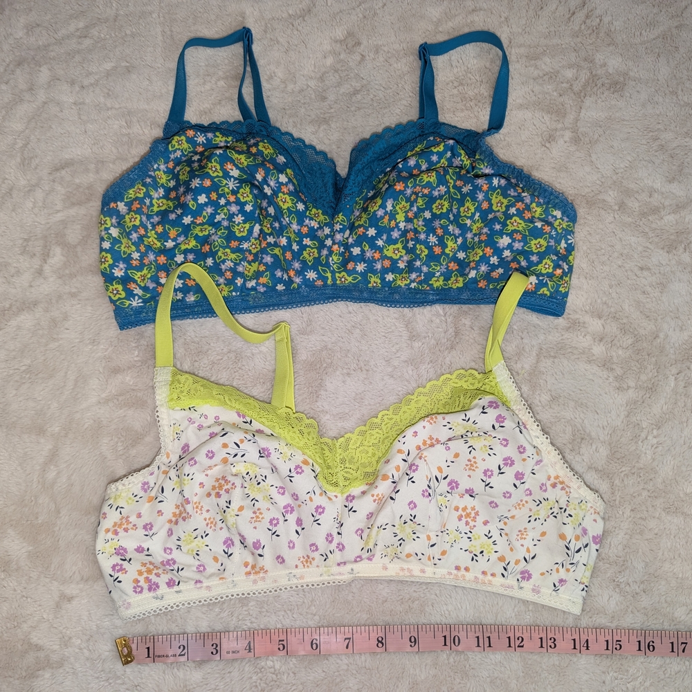 Savage X Fenty Teal and Cream Floral Bralette Duo